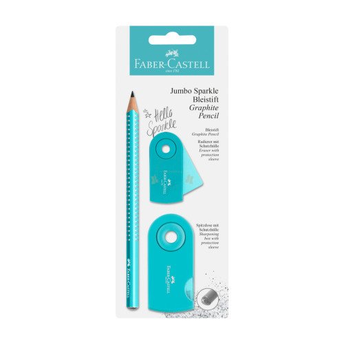 Zestaw Jumbo Sparkle Pearly&Sleeve turkusowy (ołówek+temperówka+gumka)