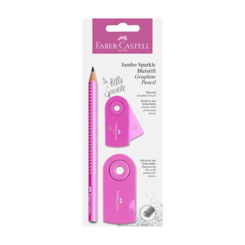 Zestaw Jumbo Sparkle Pearly&Sleeve (ołówek+temperówka+gumka) różowy