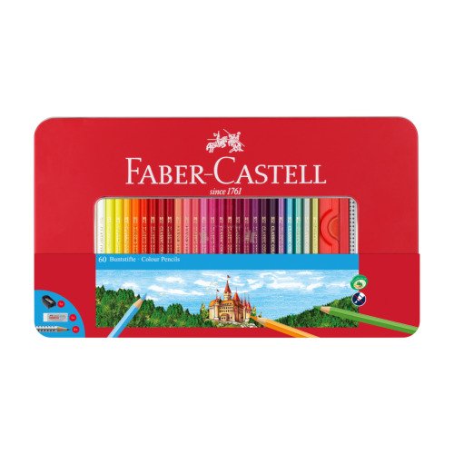 Kredki Zamek 60 kol.+akcesoria opak. metalowe faber-castell