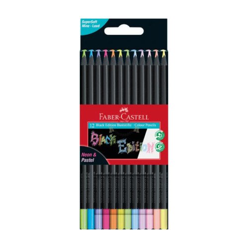 Kredki trójkątne black edition 12 kol. pastelowych i neonowych Faber-Castell