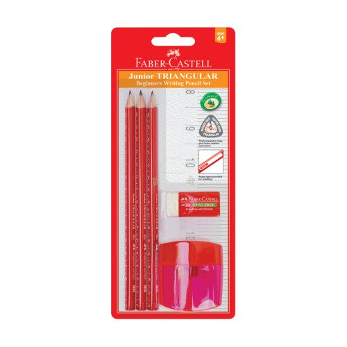 Zestaw 3 x ołówek trójkątny Junior Grip + temperówka podwójna + gumka pvc free
