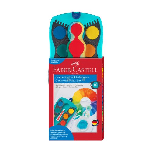 Farby szkolne Connector 12 kol. w turkusowej kasetce Faber-Castell