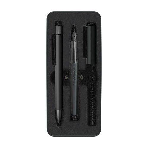 Zestaw prezentowy Hexo pióro wieczne + długopis black mat op. metalowe