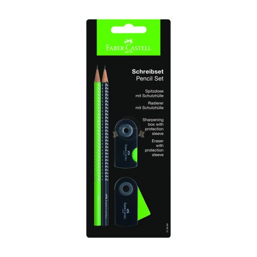 Zestaw Sparkle & Sleeve zielony/czarny 2x ołówek+temperówka+gumka blister